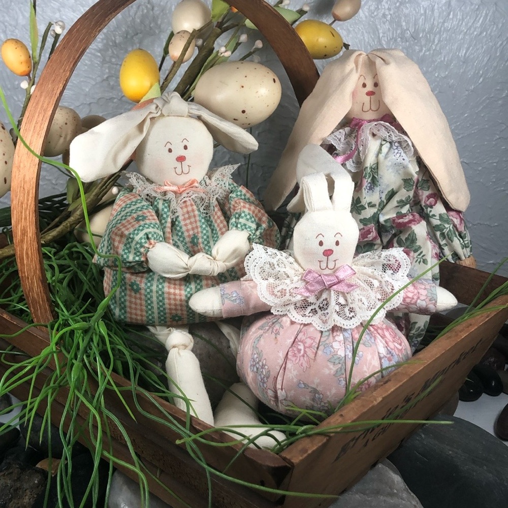 Bunny Rabbit Doll Set Shelf Sitters Easter Farmhouse Country VTG Mini Bunny Doll - Picture 14 of 14